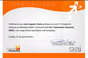 Certificado do Curso Online de Marketing Digital