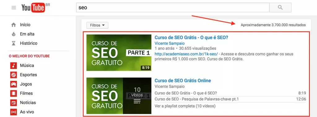 Curso de SEO Online no youtube
